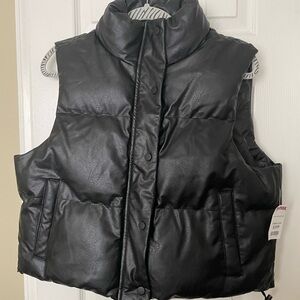 Black Pleather Puffer Vest